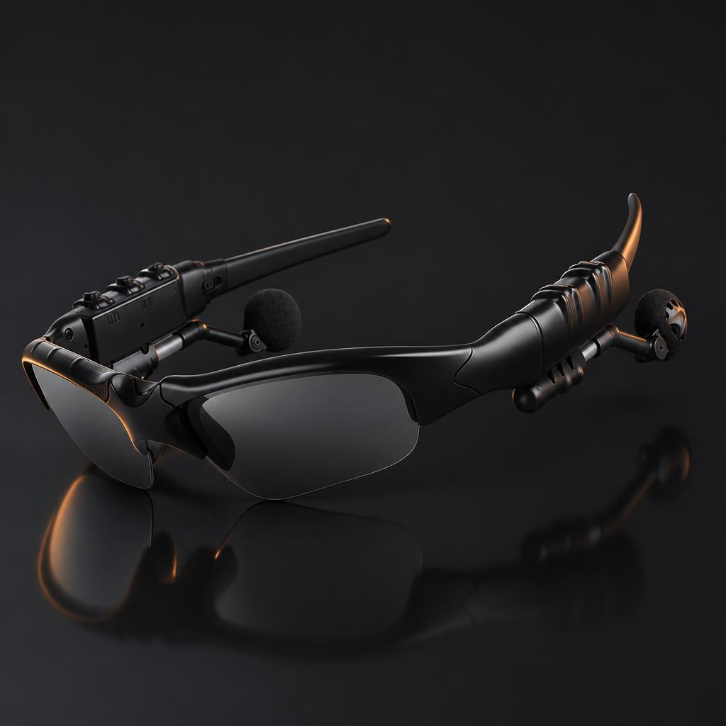 Gafas de sol Bluetooth de perfil sobre superficie oscura