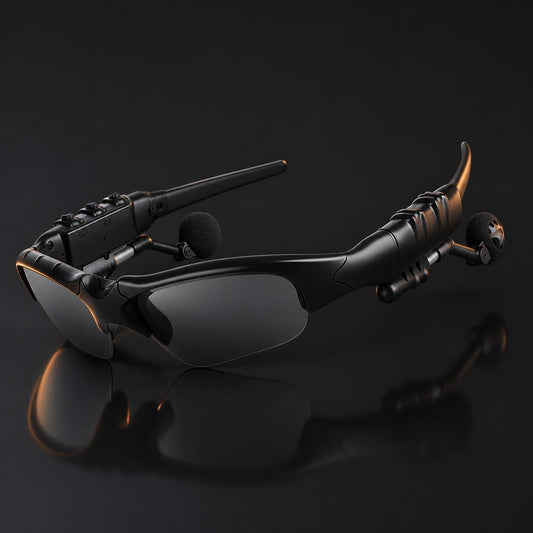 Gafas de sol Bluetooth de perfil sobre superficie oscura